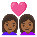 👩🏾‍❤️‍👩🏾 Couple with Heart: Woman, Woman, Medium-Dark Skin Tone, Emoji by Google