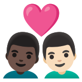 👨🏿‍❤️‍👨🏻 Couple with Heart: Man, Man, Dark Skin Tone, Light Skin Tone, Emoji by Google