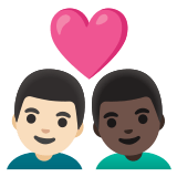 👨🏻‍❤️‍👨🏿 Couple with Heart: Man, Man, Light Skin Tone, Dark Skin Tone, Emoji by Google