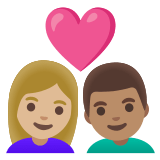 👩🏼‍❤️‍👨🏽 Couple with Heart: Woman, Man, Medium-Light Skin Tone, Medium Skin Tone, Emoji by Google