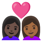 👩🏿‍❤️‍👩🏾 Couple with Heart: Woman, Woman, Dark Skin Tone, Medium-Dark Skin Tone, Emoji by Google
