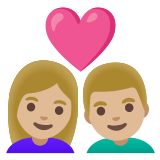 👩🏼‍❤️‍👨🏼 Couple with Heart: Woman, Man, Medium-Light Skin Tone, Emoji by Google