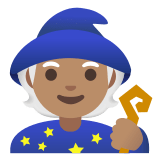 🧙🏽 Magier(in): Mittlere Hautfarbe Emoji von Google