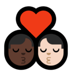 👨🏿‍❤️‍💋‍👨🏻 Kiss: Man, Man, Dark Skin Tone, Light Skin Tone, Emoji by Microsoft