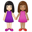 👩🏻‍🤝‍👩🏽 Händchen Haltende Frauen: Helle Hautfarbe, Mittlere Hautfarbe Emoji von Samsung