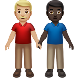 👨🏼‍🤝‍👨🏿 Men Holding Hands: Medium-Light Skin Tone, Dark Skin Tone, Emoji by Apple