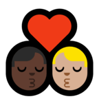 👨🏿‍❤️‍💋‍👨🏼 Kiss: Man, Man, Dark Skin Tone, Medium-Light Skin Tone, Emoji by Microsoft