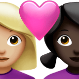 👩🏼‍❤️‍👩🏿 Couple with Heart: Woman, Woman, Medium-Light Skin Tone, Dark Skin Tone, Emoji by Apple