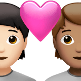 🧑🏻‍❤️‍🧑🏽 Couple with Heart: Person, Person, Light Skin Tone, Medium Skin Tone, Emoji by Apple