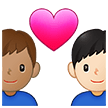 👨🏽‍❤️‍👨🏻 Couple with Heart: Man, Man, Medium Skin Tone, Light Skin Tone, Emoji by Samsung