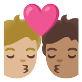 🧑🏼‍❤️‍💋‍🧑🏽 Kiss: Person, Person, Medium-Light Skin Tone, Medium Skin Tone, Emoji by Google