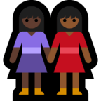 👩🏿‍🤝‍👩🏾 Women Holding Hands: Dark Skin Tone, Medium-Dark Skin Tone, Emoji by Microsoft