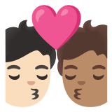 🧑🏻‍❤️‍💋‍🧑🏽 Kiss: Person, Person, Light Skin Tone, Medium Skin Tone, Emoji by Google