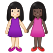 👩🏻‍🤝‍👩🏿 Women Holding Hands: Light Skin Tone, Dark Skin Tone, Emoji by Samsung