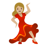 💃🏼 Woman Dancing: Medium-Light Skin Tone, Emoji by Google