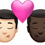 👨🏻‍❤️‍💋‍👨🏿 Kiss: Man, Man, Light Skin Tone, Dark Skin Tone, Emoji by Apple