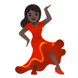 💃🏿 Woman Dancing: Dark Skin Tone, Emoji by Google