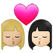👩🏼‍❤️‍💋‍👩🏻 Kiss: Woman, Woman, Medium-Light Skin Tone, Light Skin Tone, Emoji by Samsung
