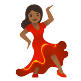 💃🏾 Танцующая Женщина: Темный Тон Кожи, смайлик от Google