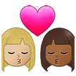 👩🏼‍❤️‍💋‍👩🏾 Kiss: Woman, Woman, Medium-Light Skin Tone, Medium-Dark Skin Tone, Emoji by Samsung