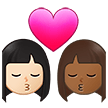 👩🏻‍❤️‍💋‍👩🏾 Kiss: Woman, Woman, Light Skin Tone, Medium-Dark Skin Tone, Emoji by Samsung