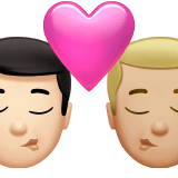👨🏻‍❤️‍💋‍👨🏼 Kiss: Man, Man, Light Skin Tone, Medium-Light Skin Tone, Emoji by Apple