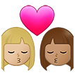 👩🏼‍❤️‍💋‍👩🏽 Kiss: Woman, Woman, Medium-Light Skin Tone, Medium Skin Tone, Emoji by Samsung