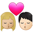 👩🏼‍❤️‍💋‍👨🏻 Kiss: Woman, Man, Medium-Light Skin Tone, Light Skin Tone, Emoji by Samsung