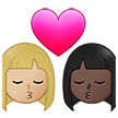 👩🏼‍❤️‍💋‍👩🏿 Kiss: Woman, Woman, Medium-Light Skin Tone, Dark Skin Tone, Emoji by Samsung