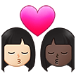 👩🏻‍❤️‍💋‍👩🏿 Kiss: Woman, Woman, Light Skin Tone, Dark Skin Tone, Emoji by Samsung
