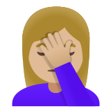 🤦🏼‍♀️ Sich An Den Kopf Fassende Frau: Mittelhelle Hautfarbe Emoji von Google