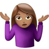 🤷🏽‍♀️ Femme Qui Hausse Les Épaules : Peau Légèrement Mate Emoji par Apple