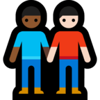 👨🏾‍🤝‍👨🏻 Men Holding Hands: Medium-Dark Skin Tone, Light Skin Tone, Emoji by Microsoft