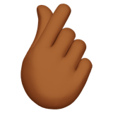 🫰🏾 Hand with Index Finger and Thumb Crossed: Medium-Dark Skin Tone, Emoji by Apple