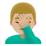 🤦🏼‍♂️ Sich An Den Kopf Fassender Mann: Mittelhelle Hautfarbe Emoji von Google