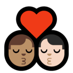 👨🏽‍❤️‍💋‍👨🏻 Kiss: Man, Man, Medium Skin Tone, Light Skin Tone, Emoji by Microsoft