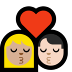 👩🏼‍❤️‍💋‍👨🏻 Kiss: Woman, Man, Medium-Light Skin Tone, Light Skin Tone, Emoji by Microsoft