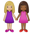 👩🏼‍🤝‍👩🏾 Women Holding Hands: Medium-Light Skin Tone, Medium-Dark Skin Tone, Emoji by Samsung