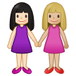 👩🏻‍🤝‍👩🏼 Deux Femmes Se Tenant La Main : Peau Claire Et Peau Moyennement Claire Emoji par Samsung