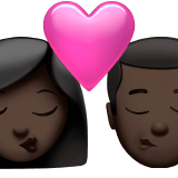 👩🏿‍❤️‍💋‍👨🏿 Kiss: Woman, Man, Dark Skin Tone, Emoji by Apple