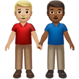 👨🏼‍🤝‍👨🏾 Deux Hommes Se Tenant La Main : Peau Moyennement Claire Et Peau Mate Emoji par Apple