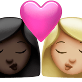 👩🏿‍❤️‍💋‍👩🏼 Kiss: Woman, Woman, Dark Skin Tone, Medium-Light Skin Tone, Emoji by Apple