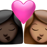 👩🏿‍❤️‍💋‍👩🏽 Kiss: Woman, Woman, Dark Skin Tone, Medium Skin Tone, Emoji by Apple