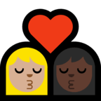 👩🏼‍❤️‍💋‍👩🏿 Kiss: Woman, Woman, Medium-Light Skin Tone, Dark Skin Tone, Emoji by Microsoft