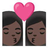 👩🏿‍❤️‍💋‍👩🏿 Kiss: Woman, Woman, Dark Skin Tone, Emoji by Google