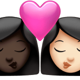 👩🏿‍❤️‍💋‍👩🏻 Kiss: Woman, Woman, Dark Skin Tone, Light Skin Tone, Emoji by Apple