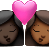 👩🏿‍❤️‍💋‍👩🏾 Kiss: Woman, Woman, Dark Skin Tone, Medium-Dark Skin Tone, Emoji by Apple