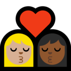 👩🏼‍❤️‍💋‍👩🏾 Kiss: Woman, Woman, Medium-Light Skin Tone, Medium-Dark Skin Tone, Emoji by Microsoft