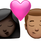 👩🏿‍❤️‍💋‍👨🏽 Kiss: Woman, Man, Dark Skin Tone, Medium Skin Tone, Emoji by Apple