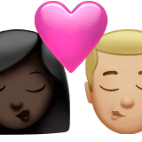 👩🏿‍❤️‍💋‍👨🏼 Kiss: Woman, Man, Dark Skin Tone, Medium-Light Skin Tone, Emoji by Apple